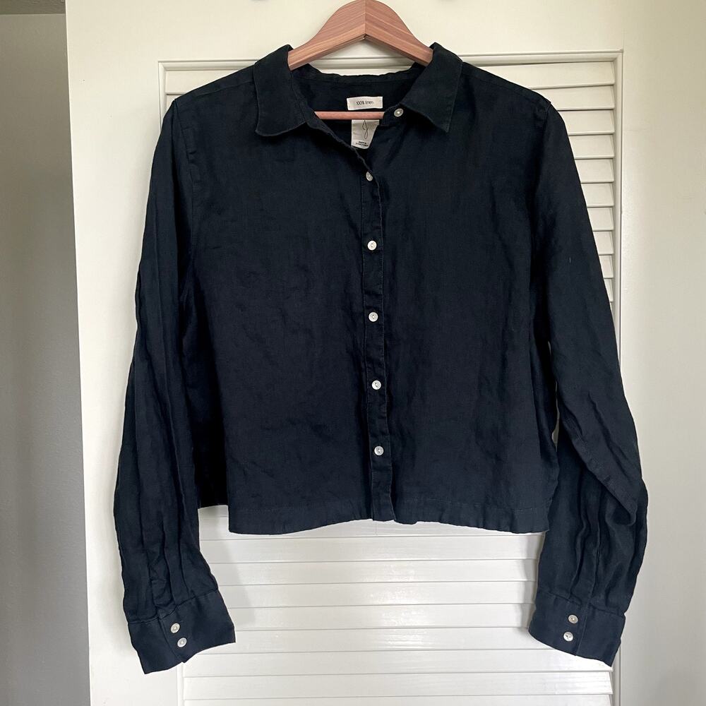 Joie Women's 100% Linen Black Button Down Size XL Minimalist Quiet Luxury - Picture 2 of 7